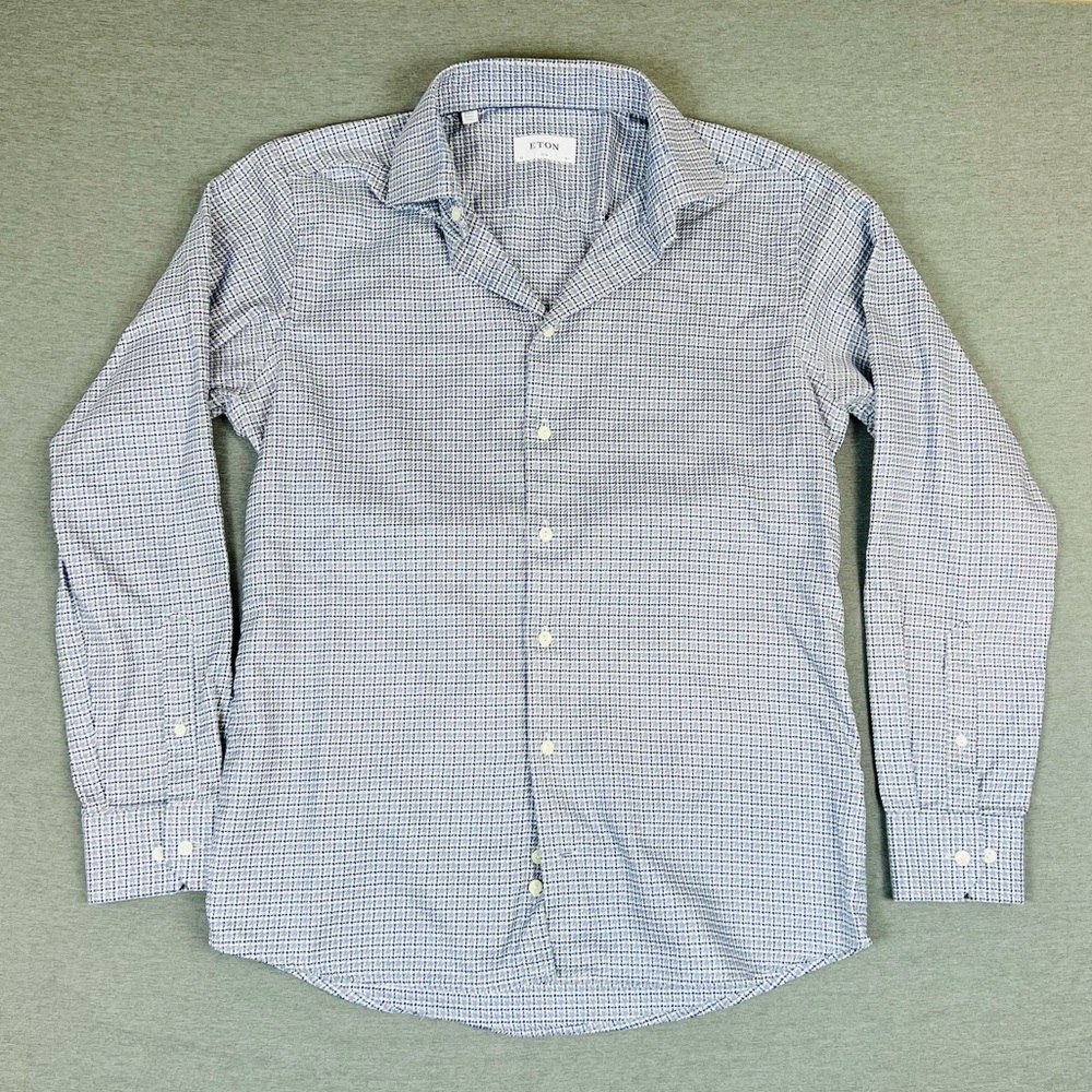 Eton Men's Navy Checkered Button Down Shirt